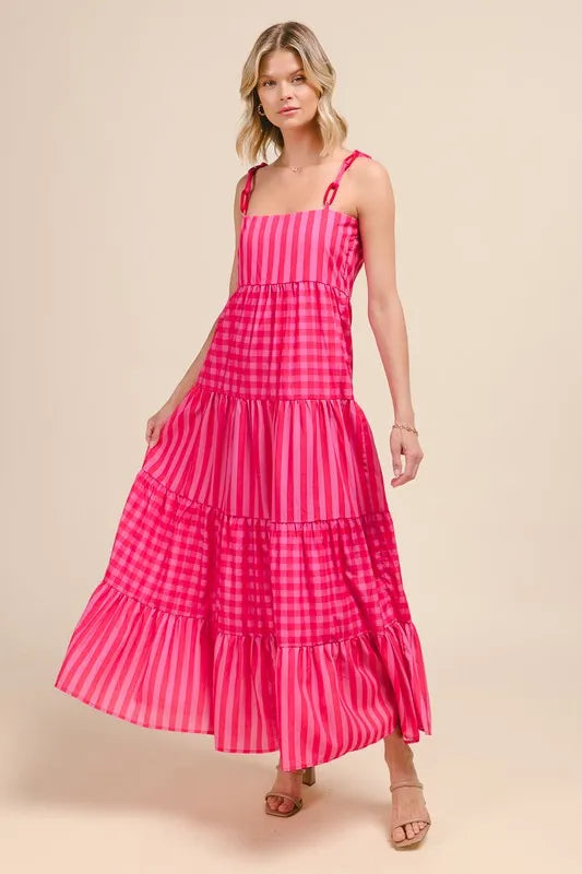 SO ME Stripe Tiered Maxi Dress with Colorful Chain Strap OutfitFlow