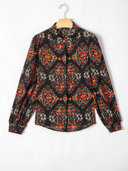 Floral Print Lantern Sleeve Loose Shirt OutfitFlow