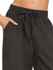 Zenana Woven Crepe Elastic Band Pants Trendsi