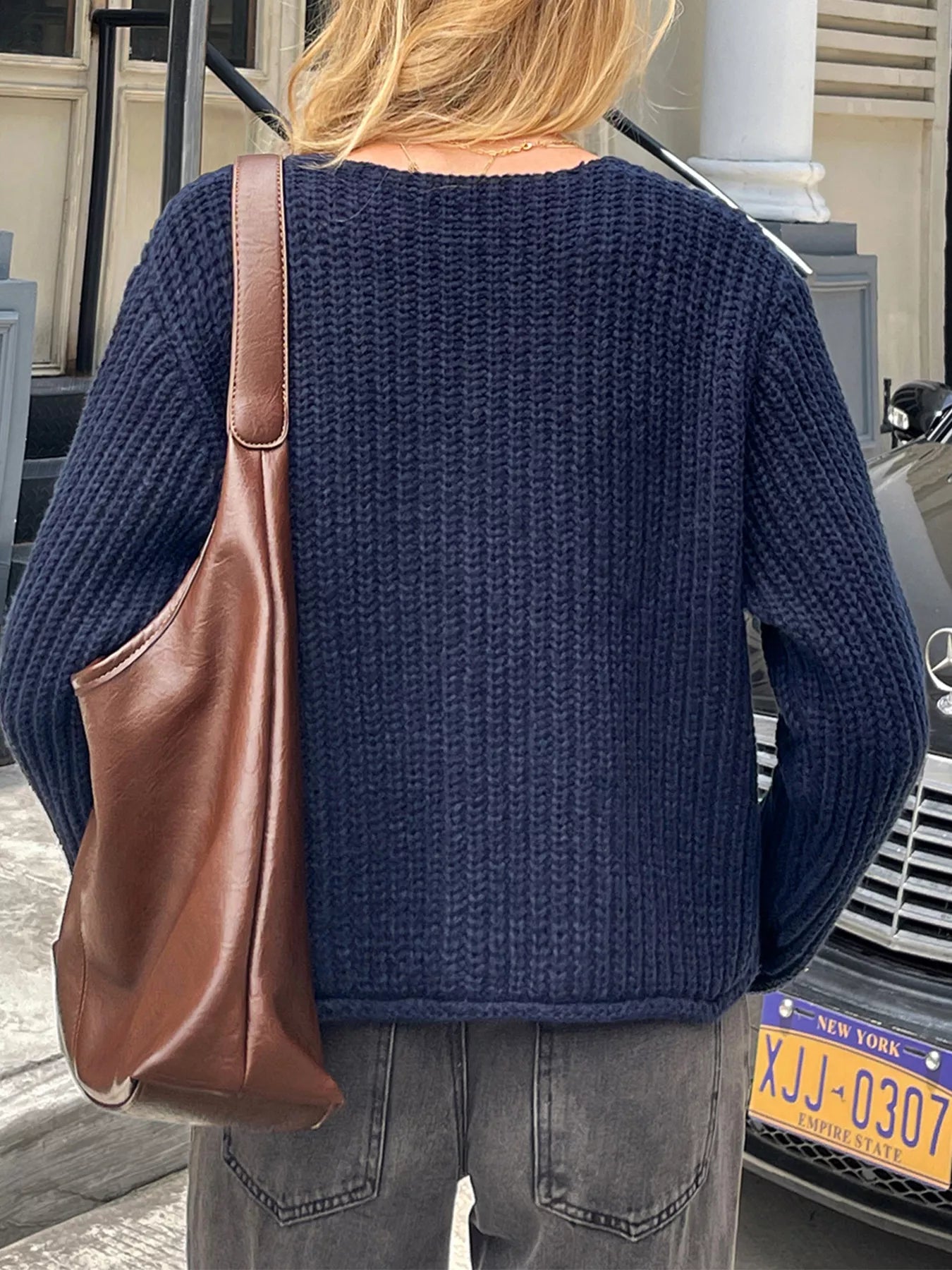 Chunky Knit Button-Down Cardigan Trendsi