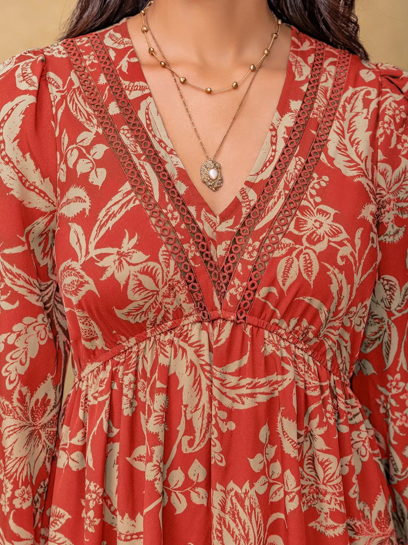 Boho Floral Print Long Sleeve Midi Dress OutfitFlow