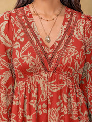 Boho Floral Print Long Sleeve Midi Dress OutfitFlow