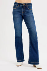 RISEN Full SIze Tummy Control Mid Rise Flare Jeans Plus SIze DARK Trendsi