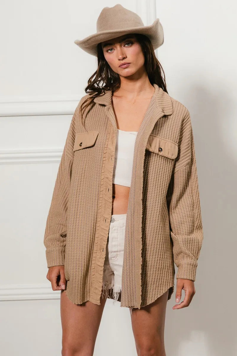 BiBi Heavy Waffle Oversized Shacket OutfitFlow