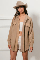 BiBi Heavy Waffle Oversized Shacket OutfitFlow