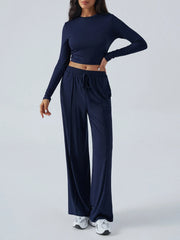 Round Neck Long Sleeve Top and Pants Set OutfitFlow