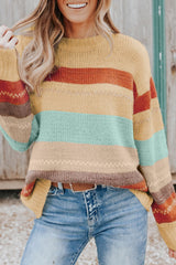 Outfit Flow - Color Block Round Neck Dropped Shoulder Sweater