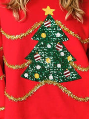 Outfit Flow - Sequin Christmas Tree Round Neck Sweatshirt