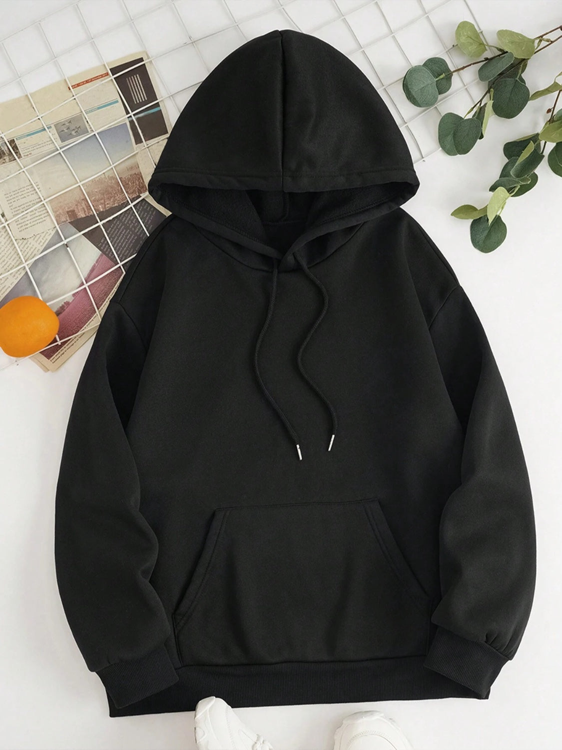 Drawstring Dropped Shoulder Hoodie OutfitFlow