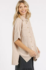 Mittoshop Mineral Wash Gauze Oversized Short Sleeve Shirt OutfitFlow