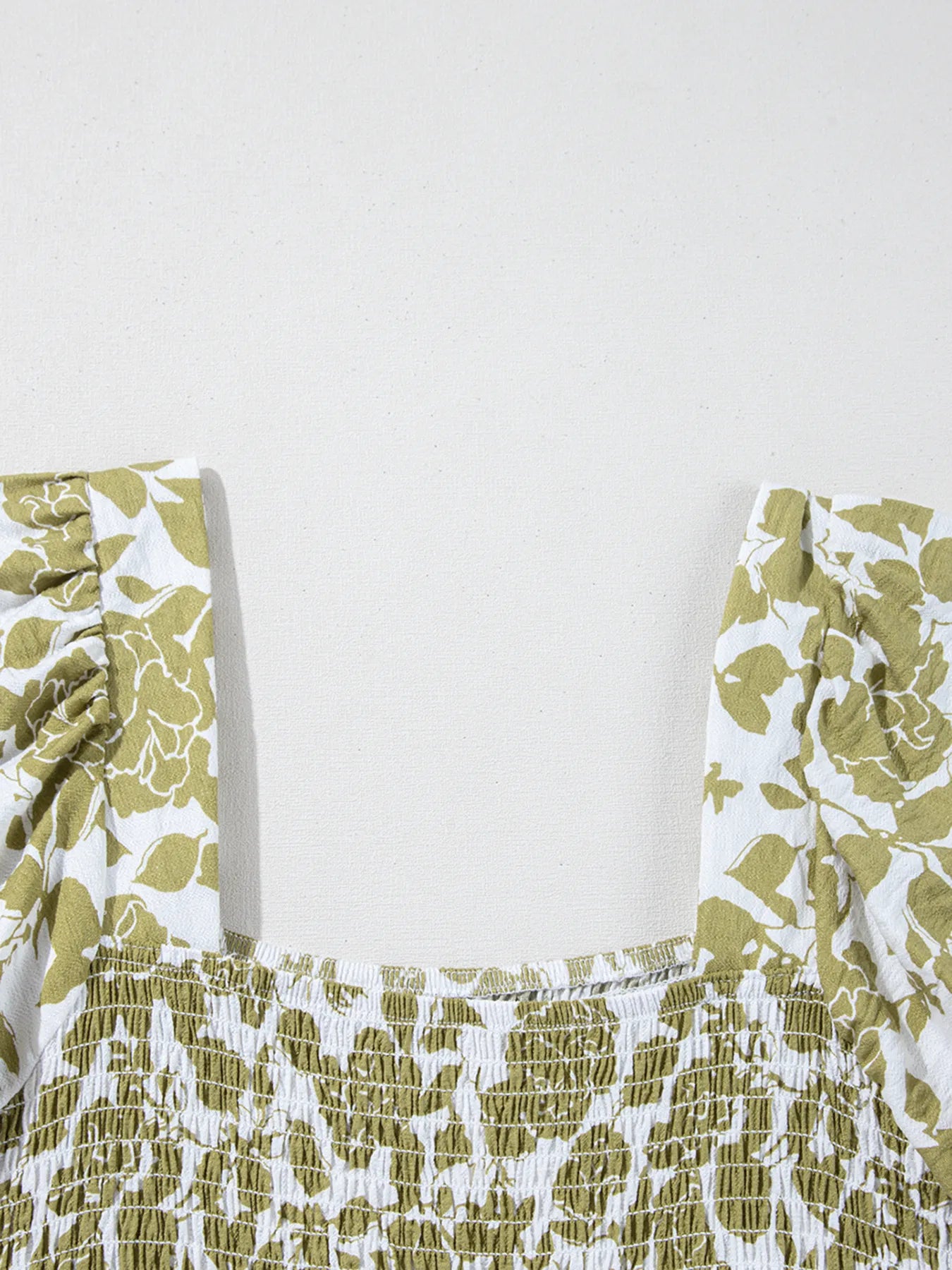 Boho Floral Square Neck Smocked Bust Puff Sleeve Tiered Dress OutfitFlow