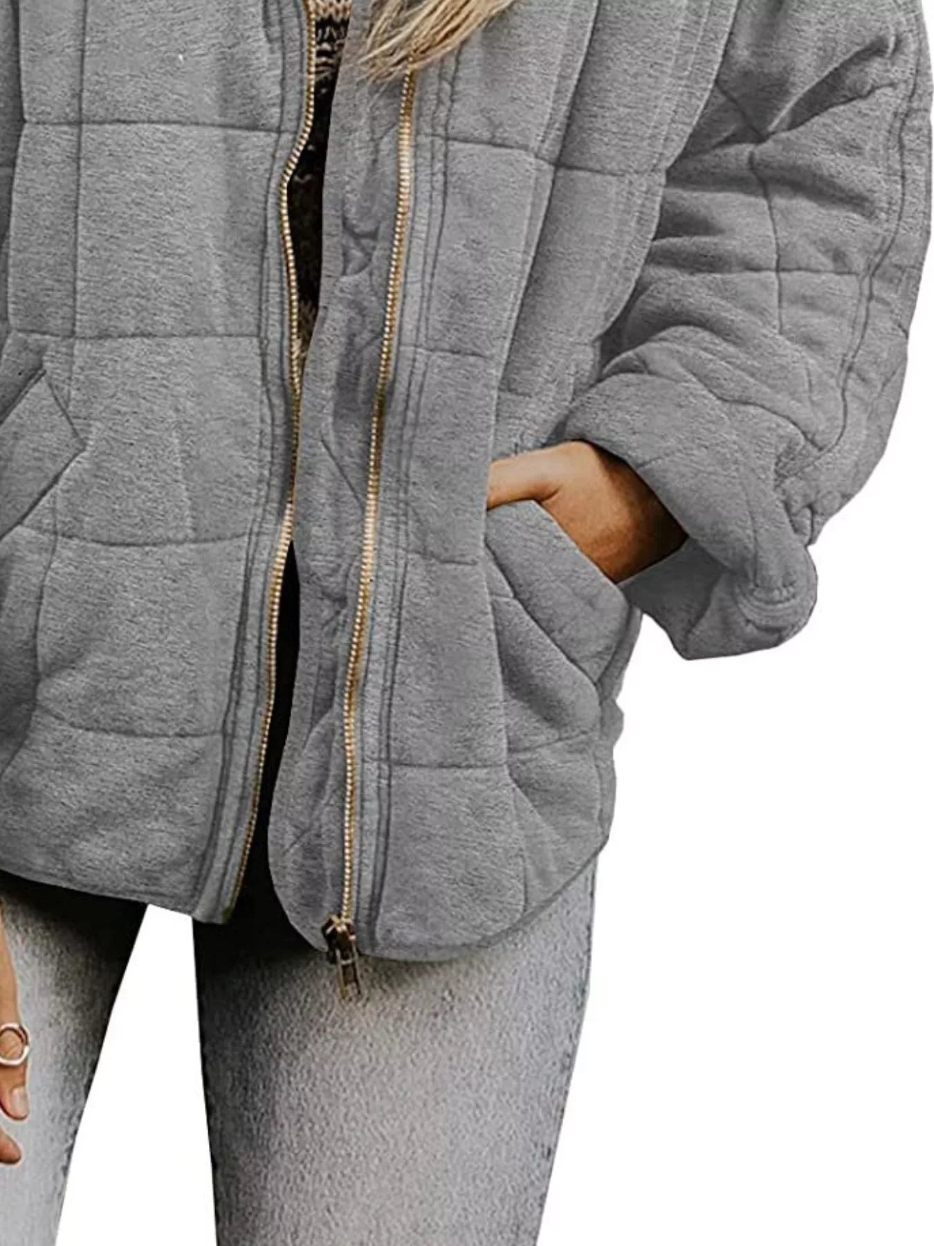 Full Size Zip Up Quilted Bomber Jacket Plus Size Trendsi