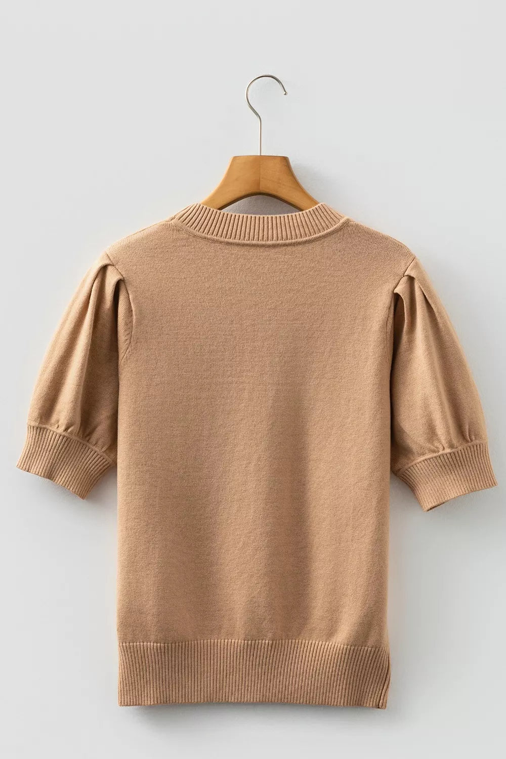 Knit Short Puff Sleeve Sweater OutfitFlow