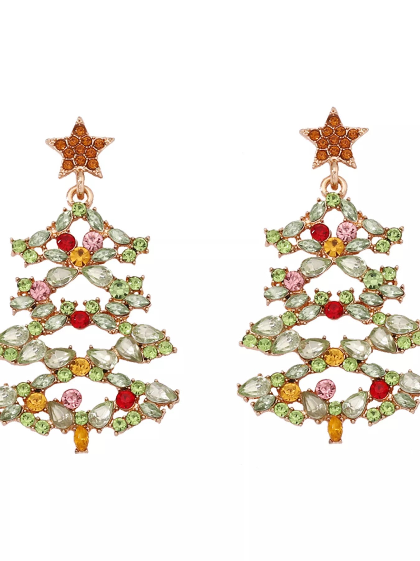 Christmas Tree Earrings with Rhinestones OutfitFlow