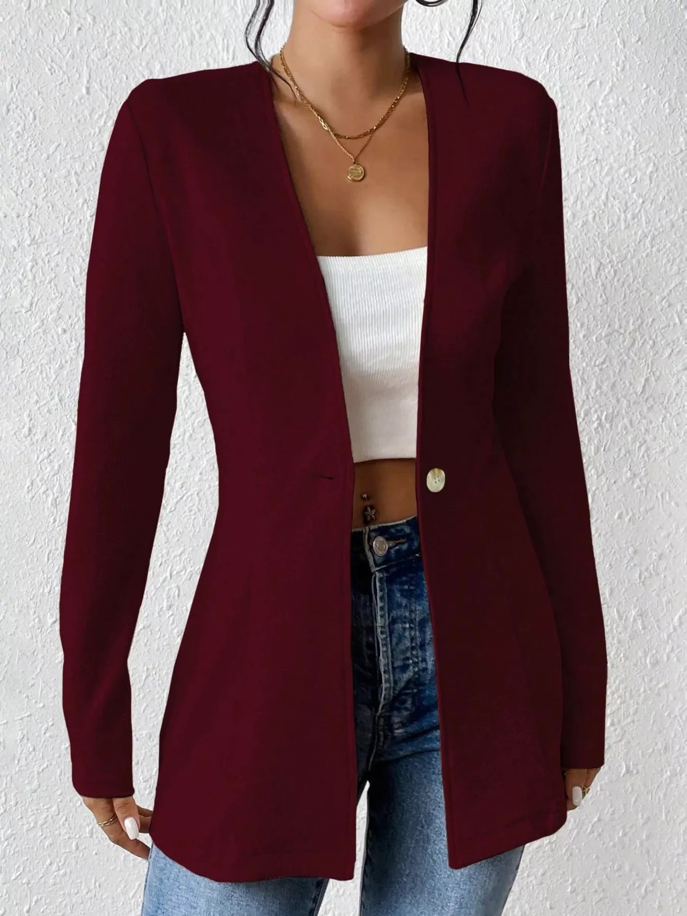 One Button Long Sleeve Blazer OutfitFlow