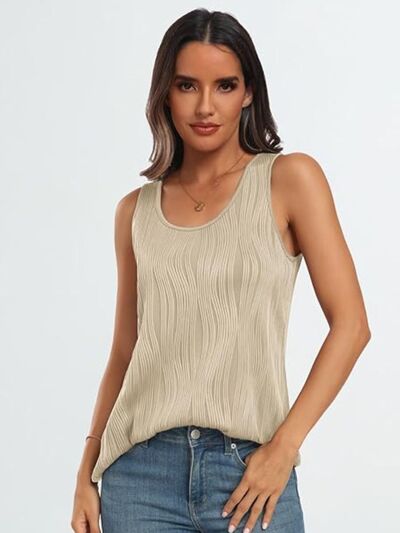 Round Neck Wide Strap Tank Tan OutfitFlow
