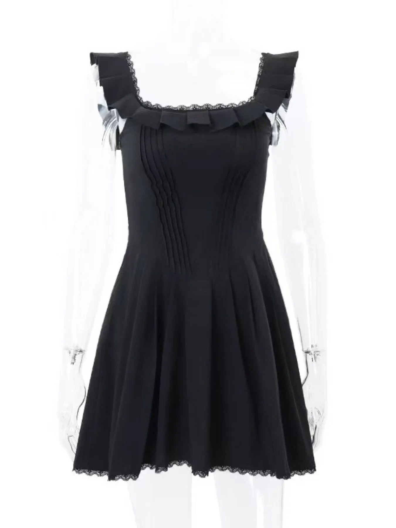 Square Neck Pleated Mini Dress OutfitFlow