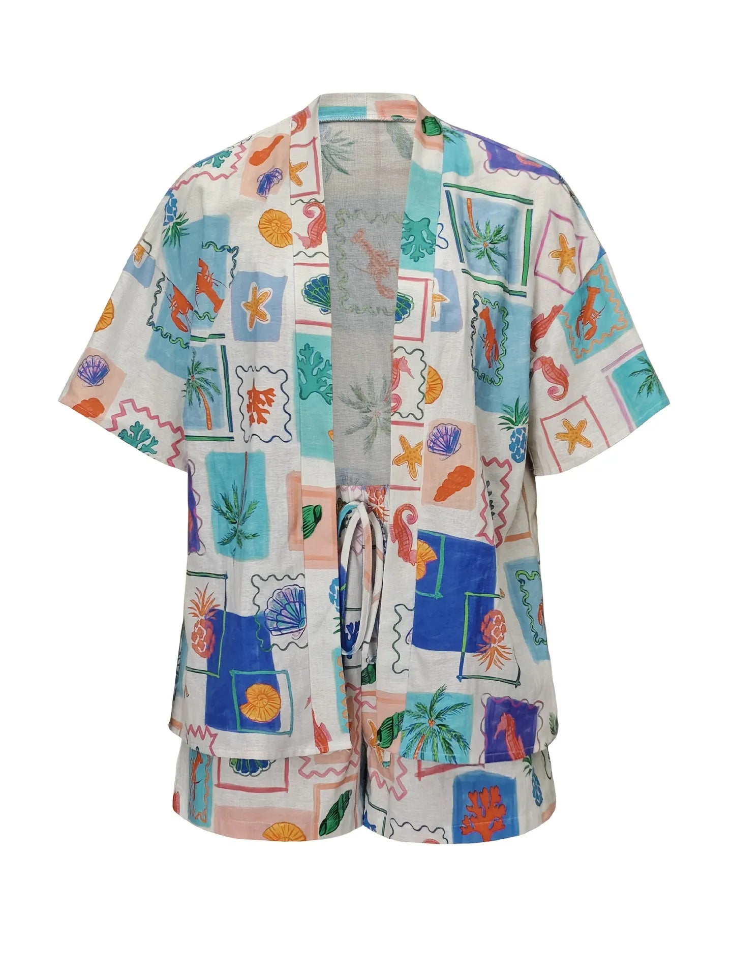 Printed Short Sleeve Shirt and Shorts Set OutfitFlow