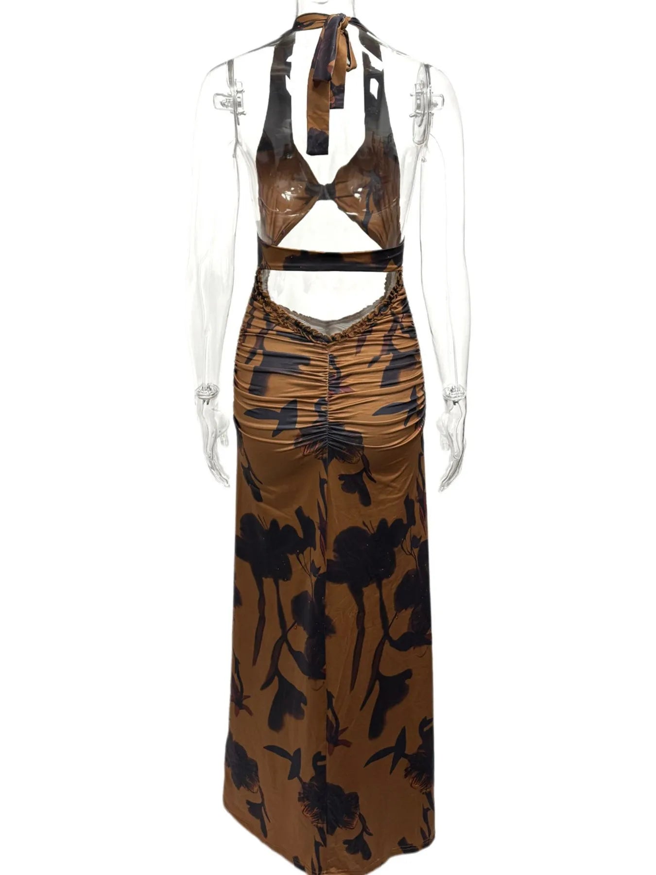 Cutout Printed Halter Neck Maxi Dress OutfitFlow