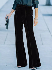 High-Waisted Wide Leg Velvet Pants Black OutfitFlow