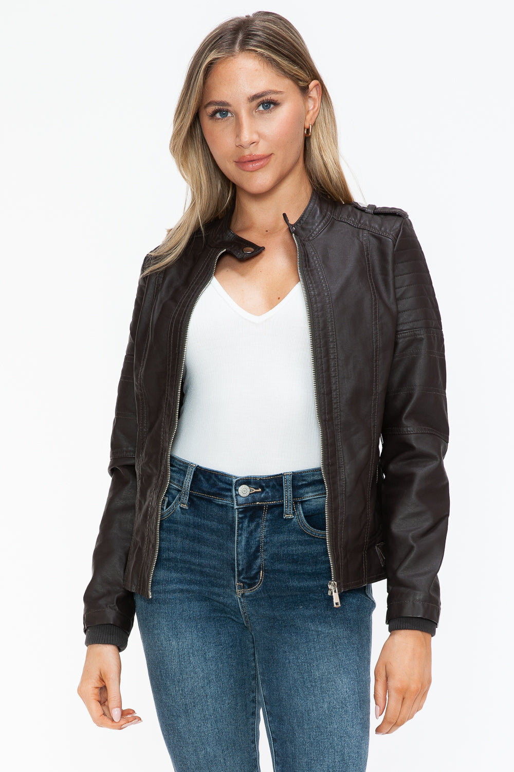 Outfit Flow - Snobbish PU Leather Biker Jacket with Side Zip Pockets