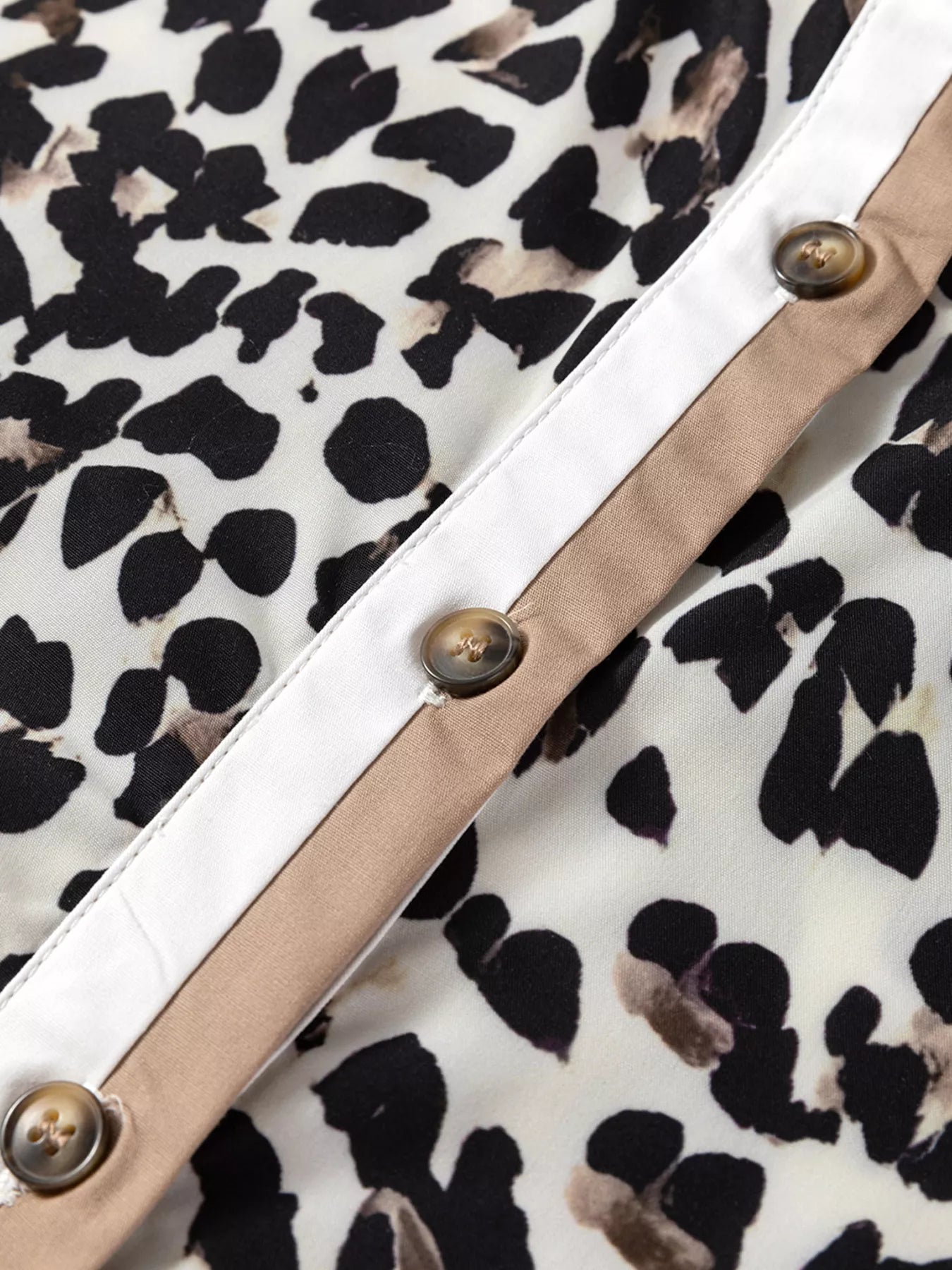 Striped Collar Leopard Print Long Sleeve Flared Dress OutfitFlow