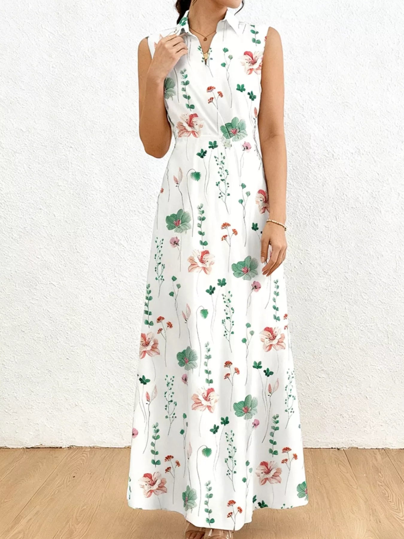 Floral Print Sleeveless Maxi Shirt Dress Trendsi