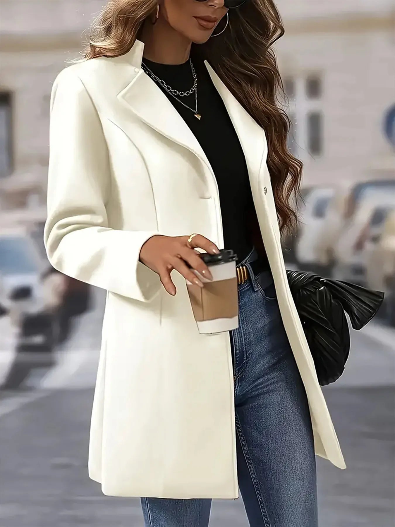 Single-Breasted Longline Blazer Coat OutfitFlow