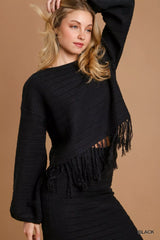 Umgee Crochet Knit Crop Top with Frey Hem OutfitFlow