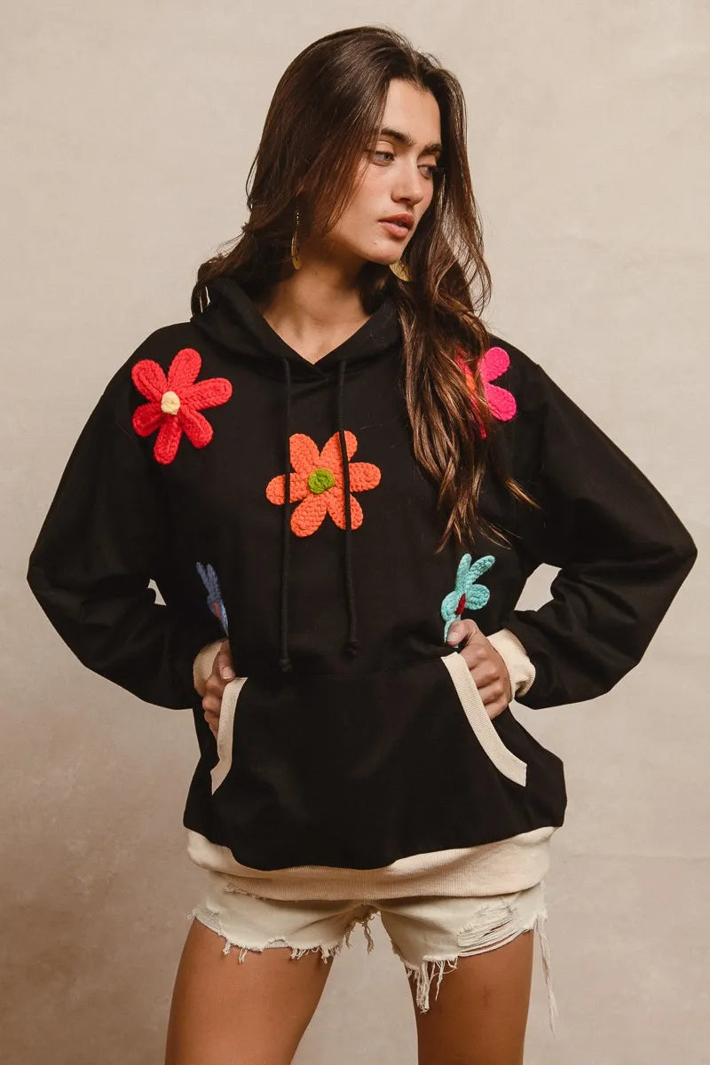 BiBi Patched Hoodie Top BLACK OutfitFlow