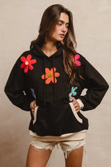 BiBi Patched Hoodie Top BLACK OutfitFlow