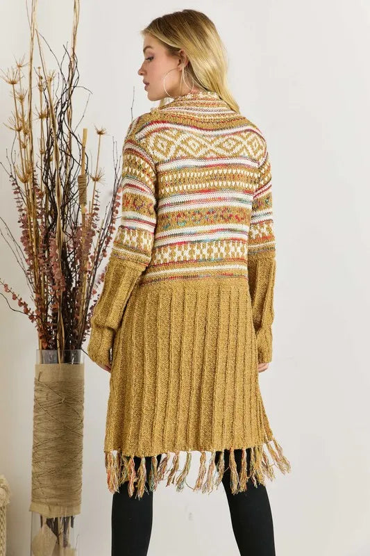 Fringe Hem Aztec Cardigan OutfitFlow