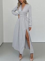 Lace Detail V-Neck Maxi Dress with Side Slit OutfitFlow