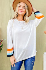And The Why Color Stripe Sleeve Sweater Top IVORY OutfitFlow