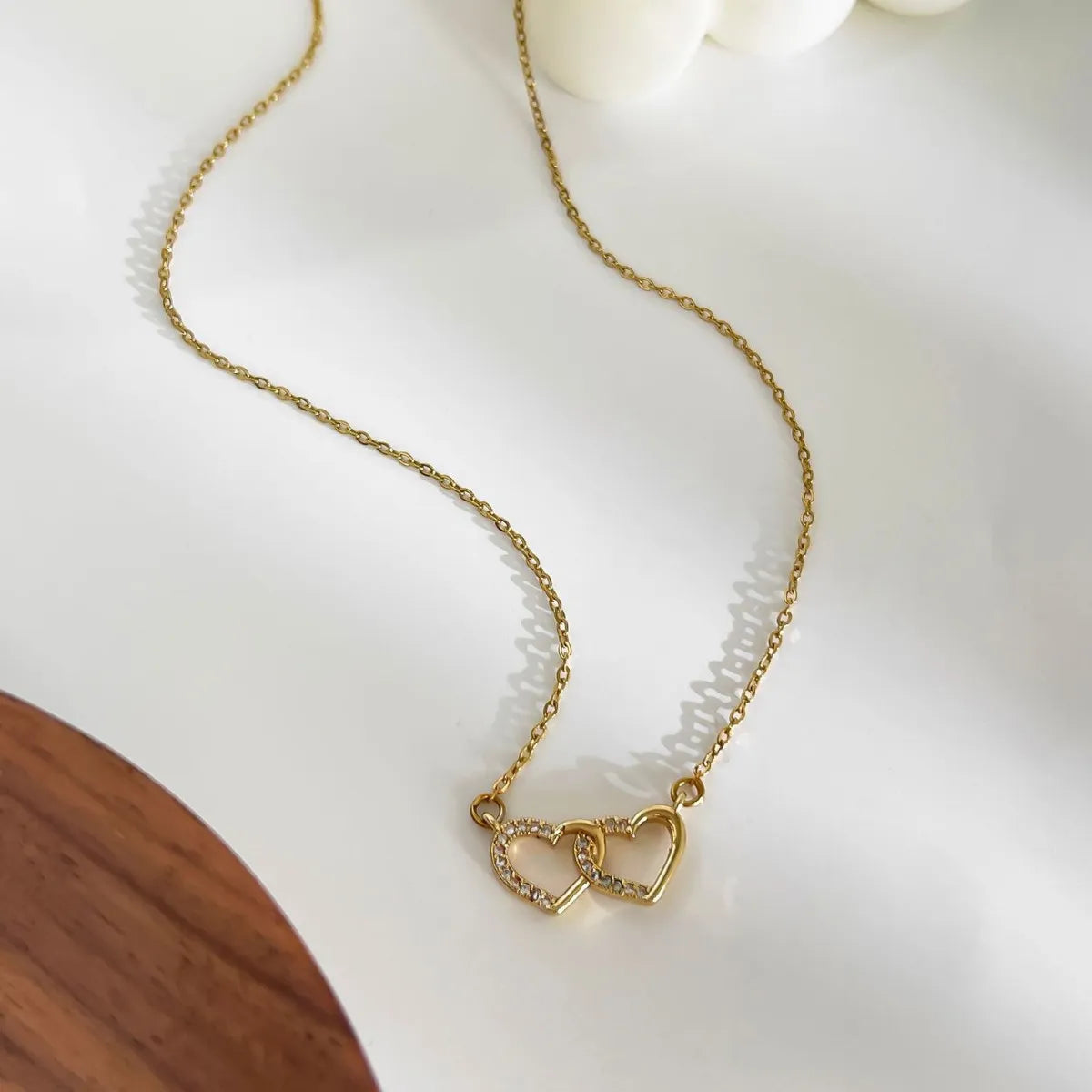18K Gold-Plated Double Heart Inlaid Zircon Necklace OutfitFlow