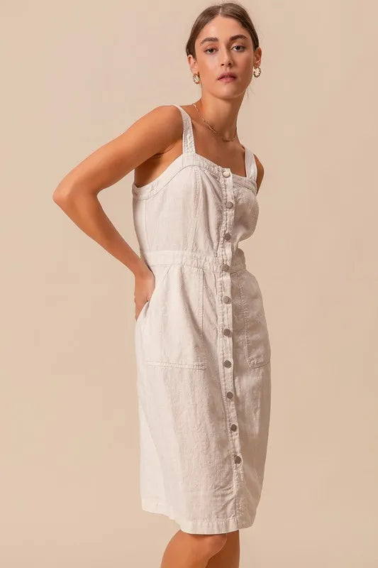 SO ME Button Down Pocket Front Pinafore Dress OutfitFlow