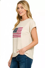 Zenana Full Size US Flag Round Neck Short Sleeve T-Shirt Plus Size Trendsi