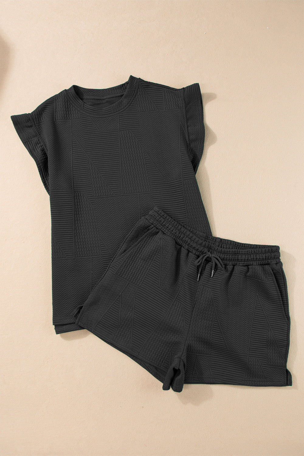 Slit Round Neck Top and Drawstring Shorts Set OutfitFlow