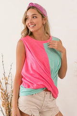 BiBi Slub Terry Color Block Twisted Top OutfitFlow