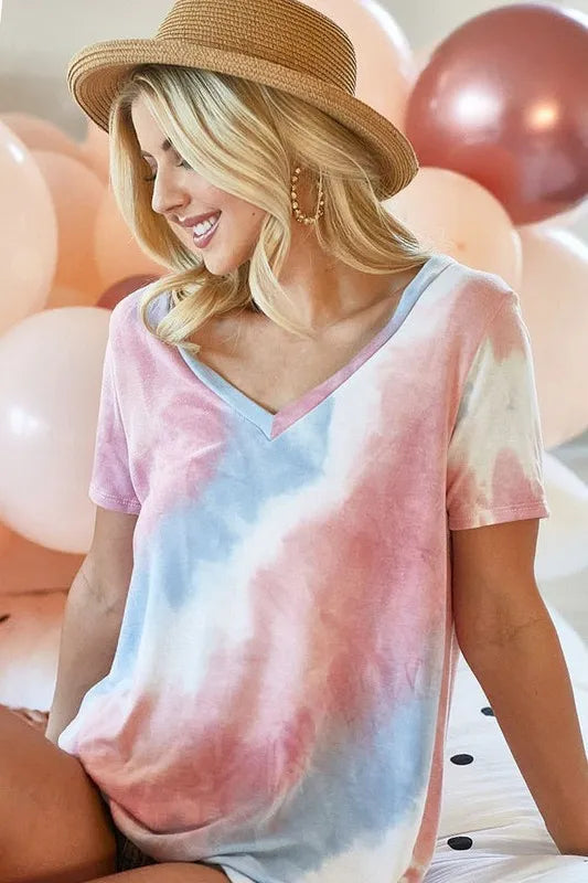 BiBi Tie Dye French Terry V Neck Top OutfitFlow