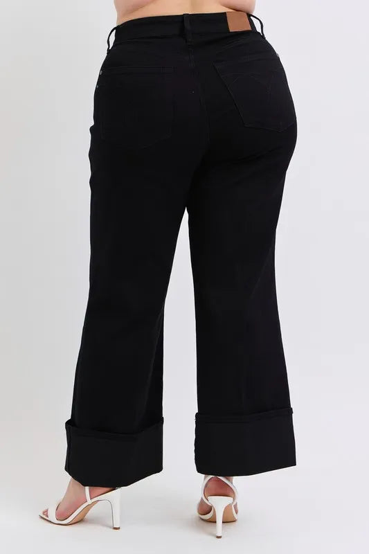 Judy Blue Full Size High Waist Reto Wide Leg W/ Cuff Plus Size OutfitFlow