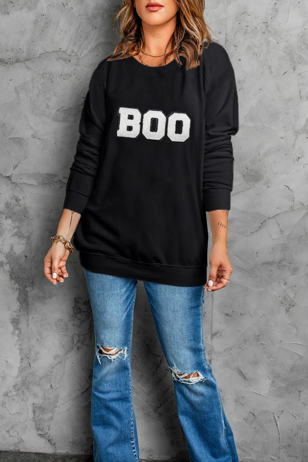 Outfit Flow - BOO Round Neck Long Sleeve Sweatshirt