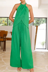 Halter Neck Top and Wide Leg Pants Set OutfitFlow