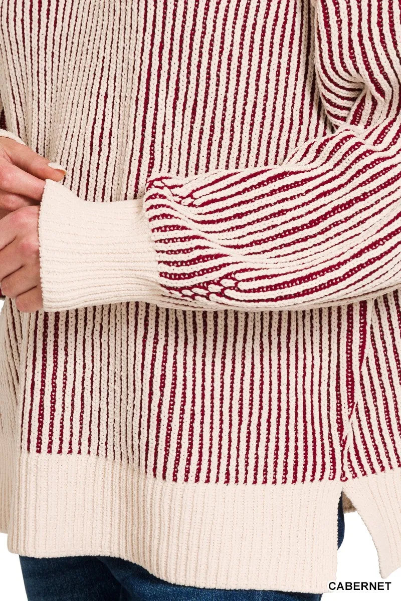 Zenana Two Tone Crewneck Sweater Trendsi