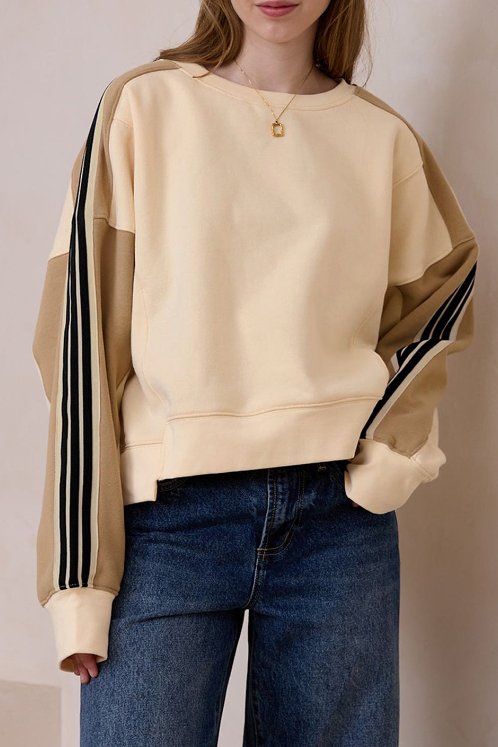 Outfit Flow - Contrast Round Neck Long Sleeve Sweatshirt