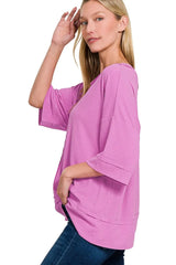 Zenana Ribbed Boat Neck 3/4 Sleeve Top OutfitFlow
