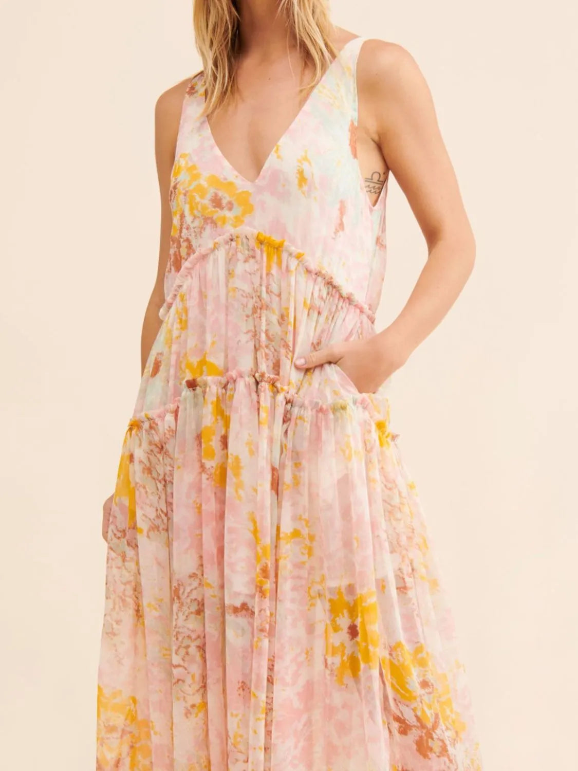 Printed V-Neck Sleeveless Dress OutfitFlow