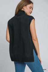 Umgee High-Low Turtleneck Sleeveless Sweater Top OutfitFlow