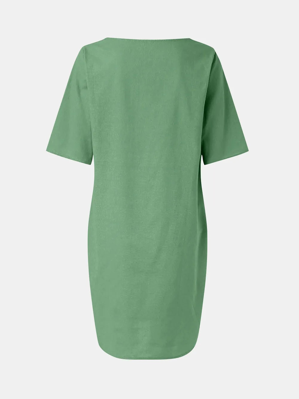 Full Size Round Neck Half Sleeve Dress with Pockets Green OutfitFlow