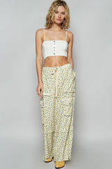 POL Floral Cargo Wide Leg Pants with Lace Drawstring OutfitFlow